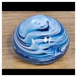 Mark Wenda Art Glass Paperweight - Signed, Blue