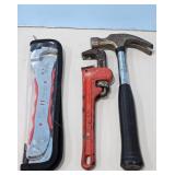 Tools - Adjustable Wrench, Pipe Wrench, Hammer