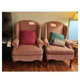 Wingback Chairs - Rolled Arms, Patterned Fabric,