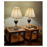 PAIF OF Lamps -END TABLES, Gold Accents, Pleated S