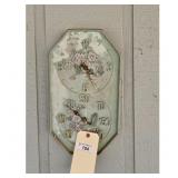 Clock Thermometer, Floral Design, Weathered Look