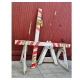 Road Work Barrier Sawhorse, Red and White Striped
