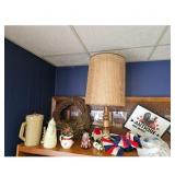 Vintage Lamp, Wicker Shade, Wood Base/nick nacks