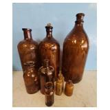 Vintage Amber Glass Bottles - Collection of 7, Ant
