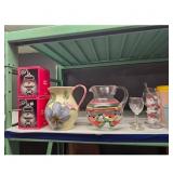Assorted Kitchenware Lot: Pitchers, Glasses, Racks