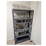 Vintage Glass Jars Lot on Metal Shelf