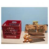 Tool Lot: Tool Belt, Saws, Crate