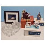 Norman Rockwell Figurines, Framed Print, and Glass