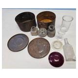 Vintage Assorted Collectibles - Tins/Red Lid/Glass