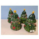 4 Ceramic Christmas Tree Cookie Jars -