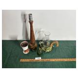 Maple lamp, Candle lamps & old green bottle