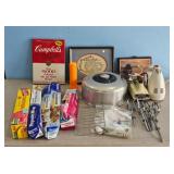Kitchenware Lot: Campbells Cookbook, Mixer, Cake P