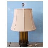Vintage Amber Glass Panel Table Lamp with Shade