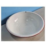 Vintage Enamelware Bowl White with Red Trim