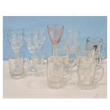 Mixed Lot of Glassware: Mugs, Wine Glasses, Goblet