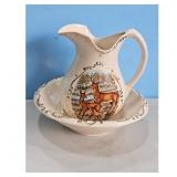 Ceramic Pitcher and Bowl Set Deer Design