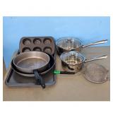 Kitchen Cookware Lot: Pots, Pans, Muffin Tin