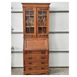 Antique Oak Secretary Desk with Bookcase Top