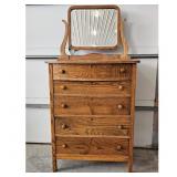 Antique Oak Dresser with Mirror, 5 Drawers