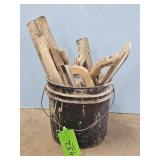 Bucket of WOOD HANDLE CEMENT TOOLS