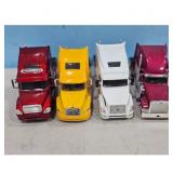 Lot of 4 Diecast Semi Truck Toy Models - Red, Yell