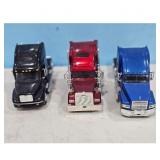 Lot of 3 Diecast Semi Trucks - Black, Red, Blue