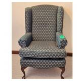 Wingback Armchair Blue Patterned Fabric