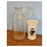 Vintage Milk Bottle and Hoppalong Cassidy Glass