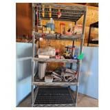 5-Tier Gray Plastic Shelving Unit and contents