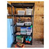 Black Plastic 5-Shelf Storage Unit & Contents