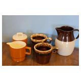 Vintage Ceramic Pitcher, Mugs, and Creamer Set