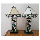 Pair of Stained Glass Table Lamps Floral Design