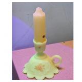Uranium Glass Candlestick Holder with Candle