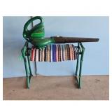 Green Electric Leaf Blower/metal stand/rug