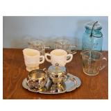 Glassware and Silver Plated Sugar Bowl Creamer