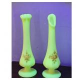 Pair of Fenton Hand Painted Bud Vases