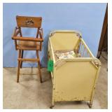 Vintage Toy High Chair & Metal Crib Lot