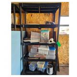 Black Plastic 5-Tier Shelving Unit & Contents