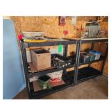 Black Plastic 3-Tier Shelving Unit and contents