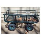 Green Metal Garden Cart Wagon with Mesh Sides