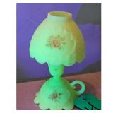Vintage Uranium Vaseline Glass Miniature Lamp Flor