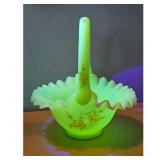 Uranium Vaseline Glass Basket with Handle