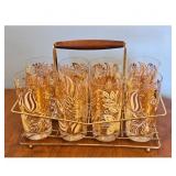 Vintage Gold Leaf Highball Glasses with Carrier