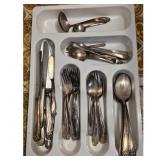 Vintage Silver Plated Cutlery Set in Utensil Tray