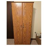 Oak Wood Storage Cabinet with Shelves