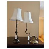 Vintage Brass Table Lamps with White Bell Shades S