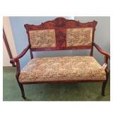 Antique Victorian Walnut Sofa Loveseat Floral Uph