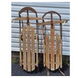 Vintage Wooden Sleds with Metal Runners - Set of 2