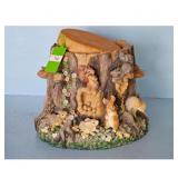 Resin Tree Stump Trinket Box with Squirrels and Ra