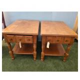Pair of Vintage Wooden End Tables with Drawers and